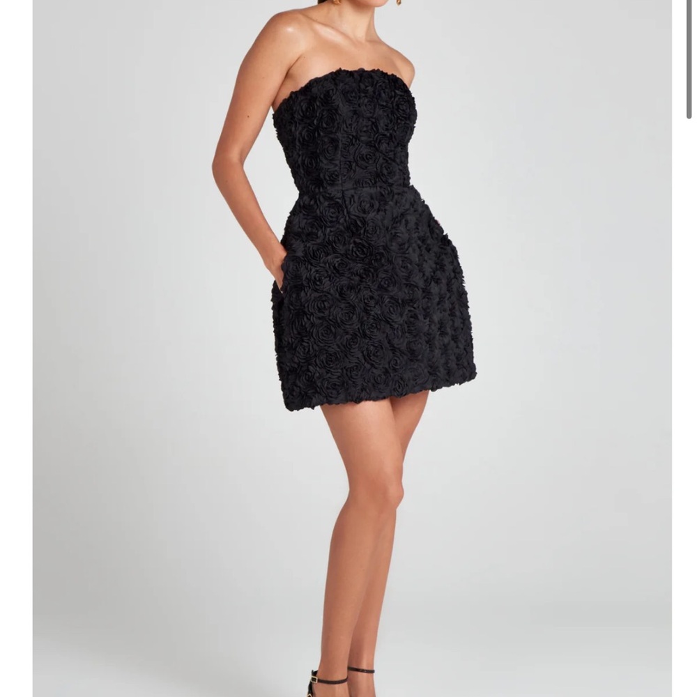 NADINE MERABI Black MAISY Strapless Floral Mini Dress